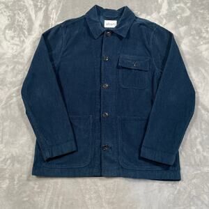 Albam Jacket Men Medium Blue Corduroy Chore Coat Utility Workwear Button Up
